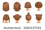 Little girl hair  rear view set. hair of a little girl. beautiful  hairstyle. child  modern fashion for assortment. long , short , curly hair. salon hairstyles and trendy haircut. vector icon set 