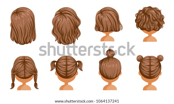 Little Girl Hair Rear View Set Stock Vector Royalty Free