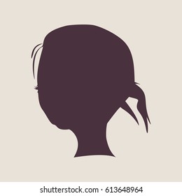 Little Girl Half Turn View Silhouette. Vector Illustration. Cute Adolescent Girl Portrait. Ponytail Hairstyle