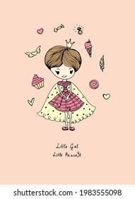 Little girl. Hand drawn doodle illustration. Vector.