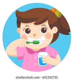 A Little girl happy to brush teeth in the morning. Isolated vector