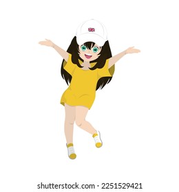 Little girl in hat jumping