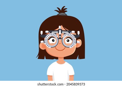 Little Girl Having an Eye Check Consultation Vector Illustration. Child having eyesight checked by professional oculist for early detection of vision problems
