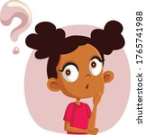 Little Girl Having Many Questions Vector Cartoon. Funny child wondering looking for answers
