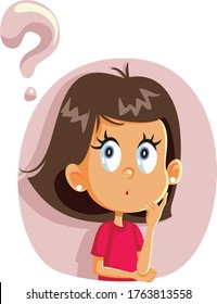 Little Girl Having Many Questions Vector Cartoon. Funny child wondering looking for answers
