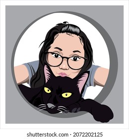 Little girl and her black cat