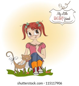 little girl and her cat are best friends