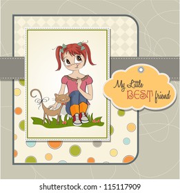 little girl and her cat are best friends