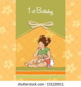 little girl at her first birthday, vector illustration