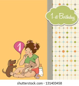 little girl at her first birthday, vector illustration