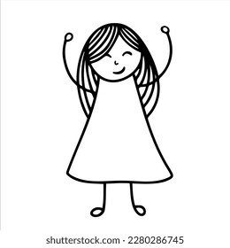 Little girl with her hands up. Vector illustration hand-drawn.