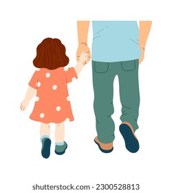 Little girl hold father hand. Vector illustration