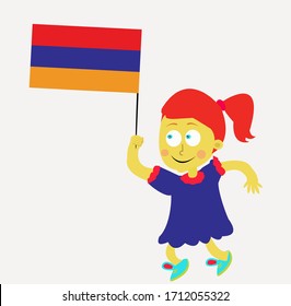 little girl is holding armenia flag. vector illustration.