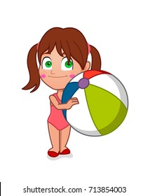 Little Girl Holding Beach Ball