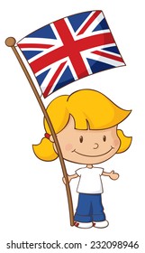 Little girl holding a British flag.