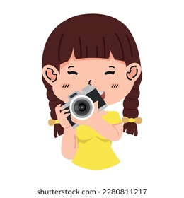 little girl holding camera cartoon flat