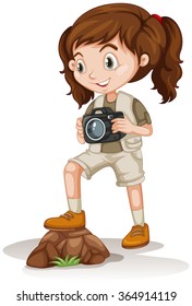 Little girl holding a camera illustration