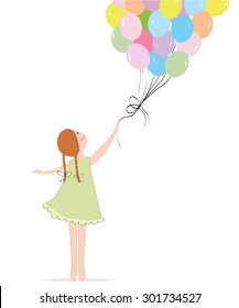 Little girl holding colorful balloons vector