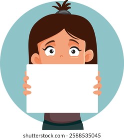 
Little Girl Holding an Empty Placard Sign Vector Illustration. Young kid with a blank signboard with copy space