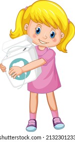 A little girl holding floss on white background illustration