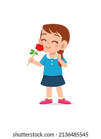 Little Girl Holding Flower And Sniff The Scent