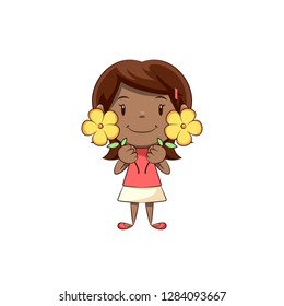 Little girl holding flowers