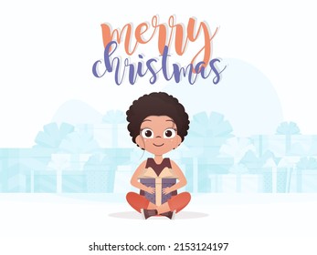Little girl is holding a gift. New Year concept. Cartoon style. Vector illustration
