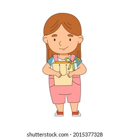 Little Girl Holding Geschenkpaket als Feiertage Gegenwart Vektorgrafik