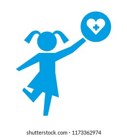 little girl holding heart healthcare pictogram