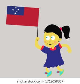 little girl is holding samoa flag. vector illustration.