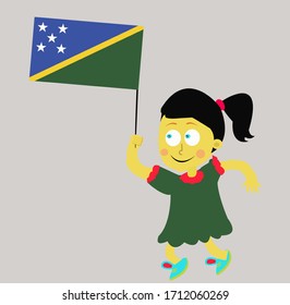 little girl is holding solomon islands flag. vector illustration.