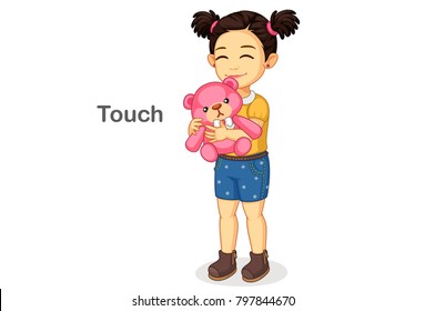 Little Girl Holding A Teddy Showing A Touch Sense