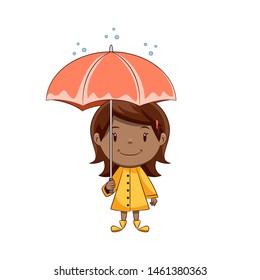 Little girl holding umbrella, happy cute child