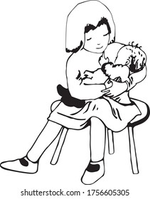 little girl holds baby on her lap