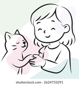 Uma garotinha segura uma ilustração de mão de gatos 