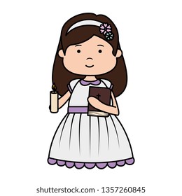 little girl with holy bible first communion character