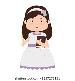 little girl with holy bible first communion character