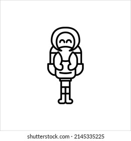 A little girl with a huge portfolio goes to school in the cold season. schoolgirl icon