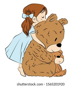 A little girl hugging a bear - vector