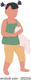 Little girl hugging pink plush bear semi flat color vector character. Full body person on white. Child with stuffed animal isolated modern cartoon style illustration for graphic design and animation