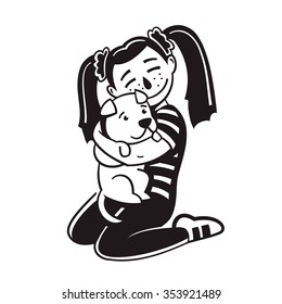 Little Girl Hugging Puppy Vector Illustration Stock Vector (Royalty ...