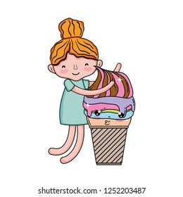 little girl with ice cream kawaii character