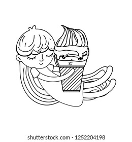 little girl with ice cream kawaii character