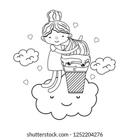 little girl with ice cream kawaii character