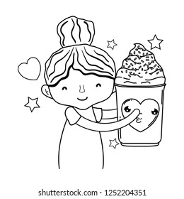little girl with ice cream kawaii character
