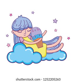 little girl with ice cream kawaii character