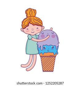 little girl with ice cream kawaii character