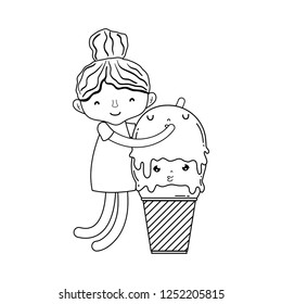 little girl with ice cream kawaii character