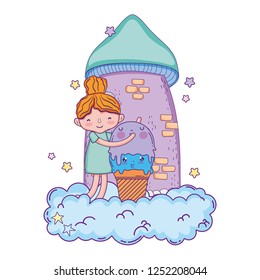 little girl with ice cream kawaii character