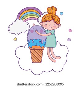 little girl with ice cream kawaii character